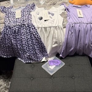 Girls' Lavender & White Dress Set with Leopard Print